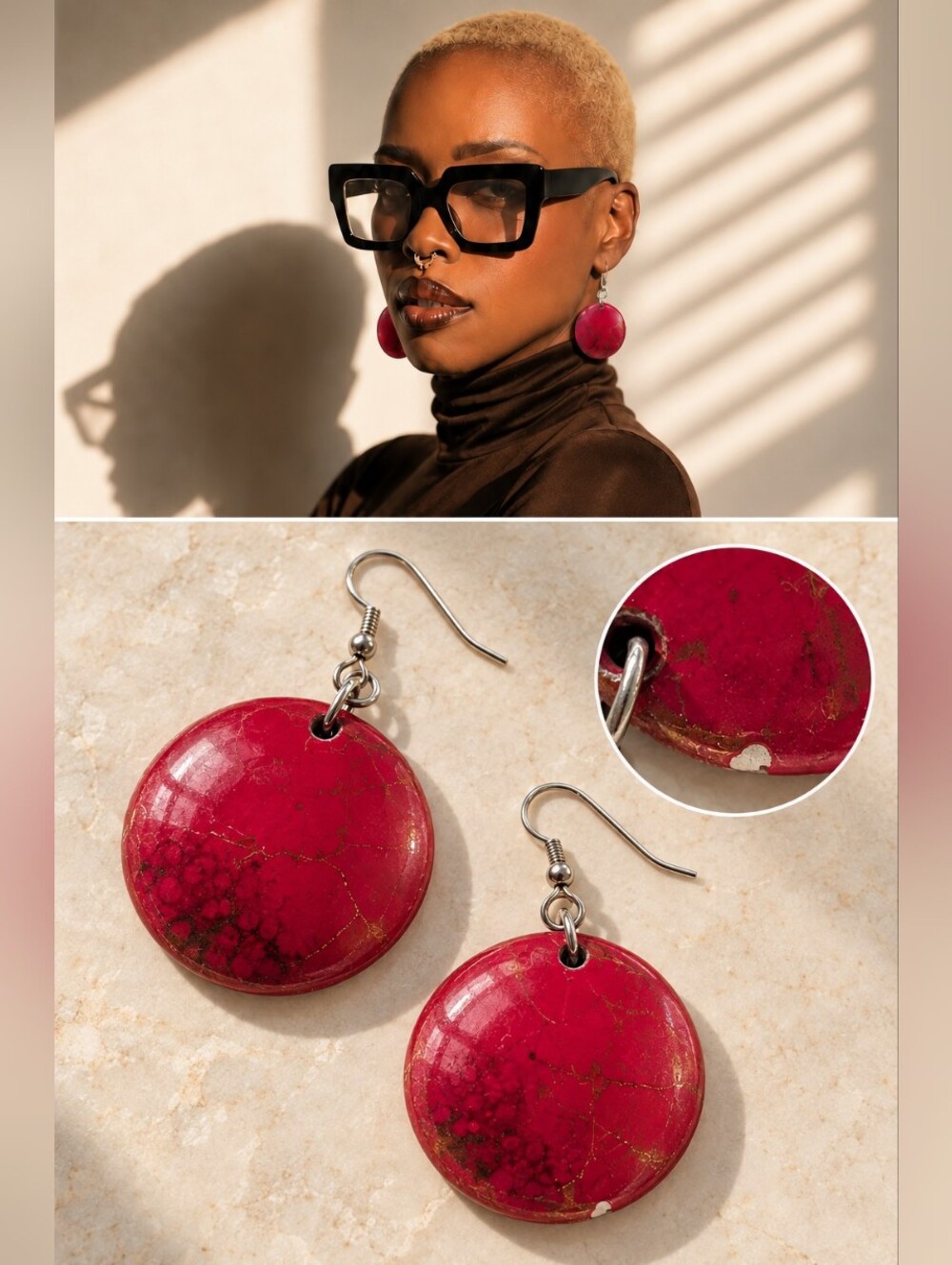 Round Red Drop Earrings — Women Jewelry